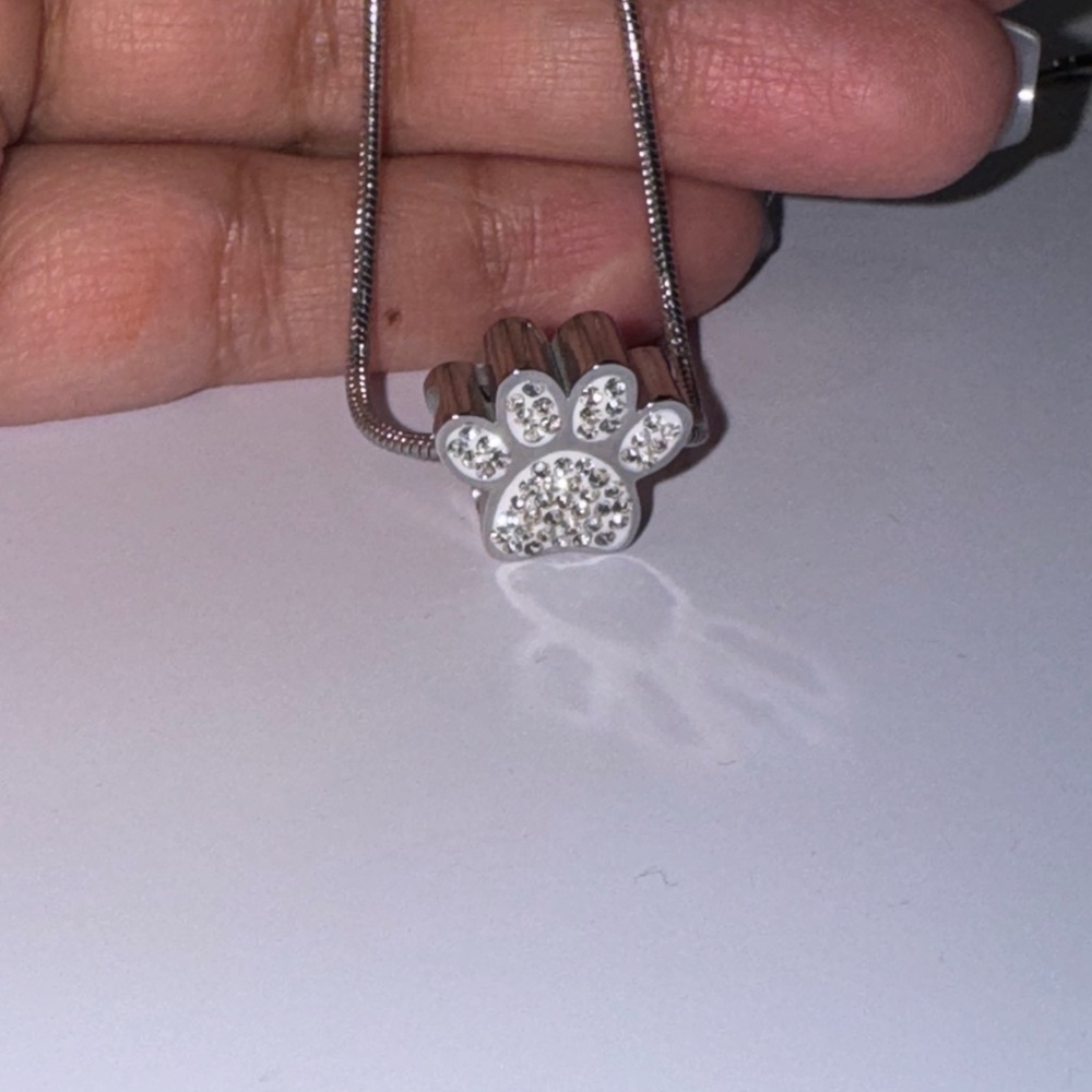 14K White Gold Vermeil Paw Urn Pendant – Swarovski Crystal Keepsake Urn Jewelry - Picture 4 of 10